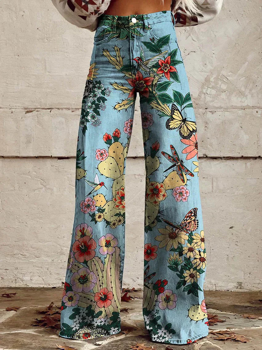 Stylish Jeans With Flower Pattern
