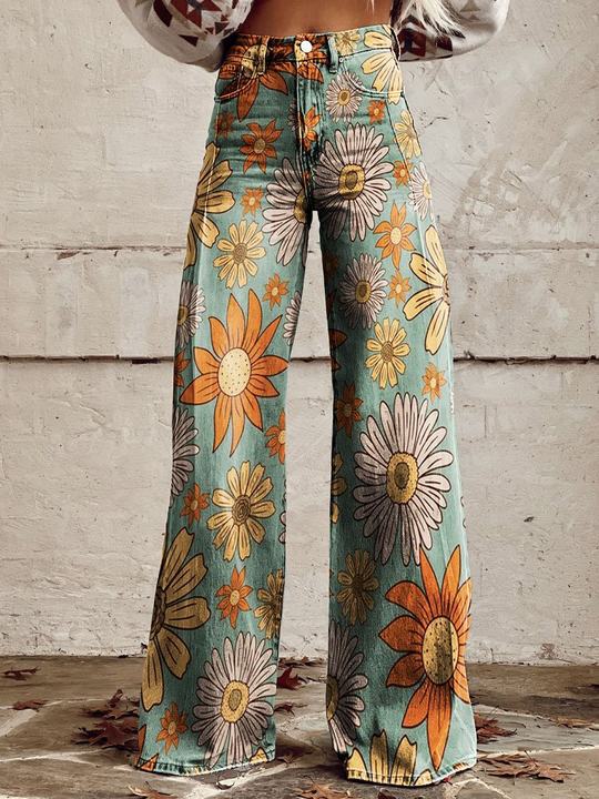 Stylish Jeans With Flower Pattern