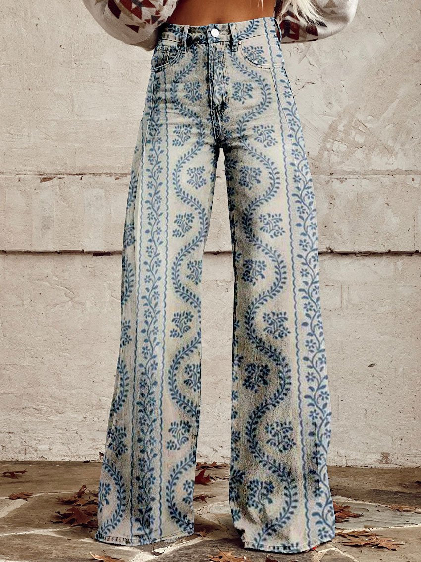 Stylish Jeans With Flower Pattern