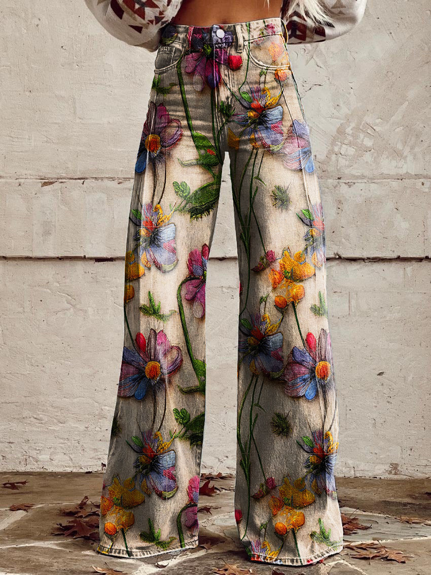 Stylish Jeans With Flower Pattern