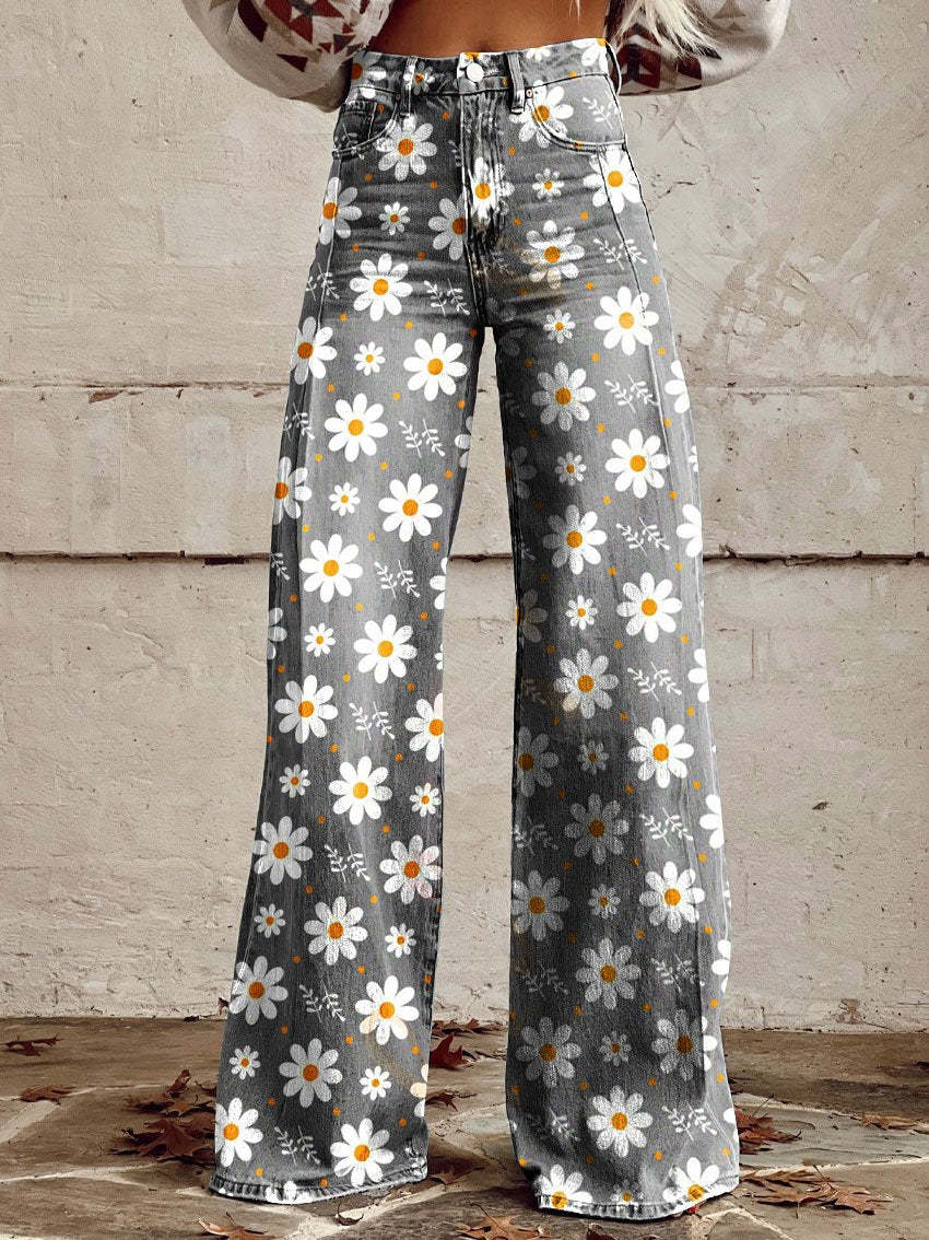 Stylish Jeans With Flower Pattern