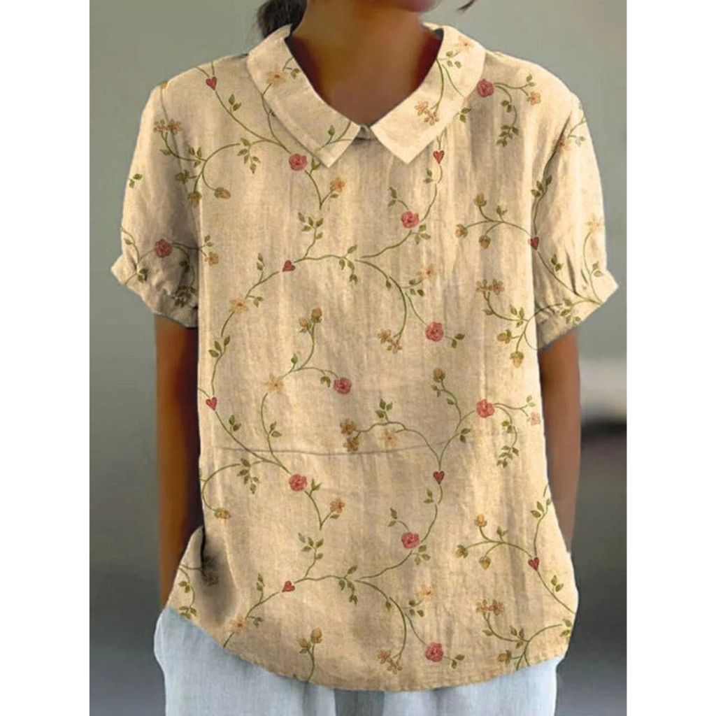 Linen blouse made of cotton with pastoral floral pattern