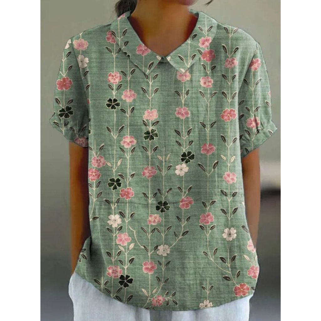 Linen blouse made of cotton with pastoral floral pattern