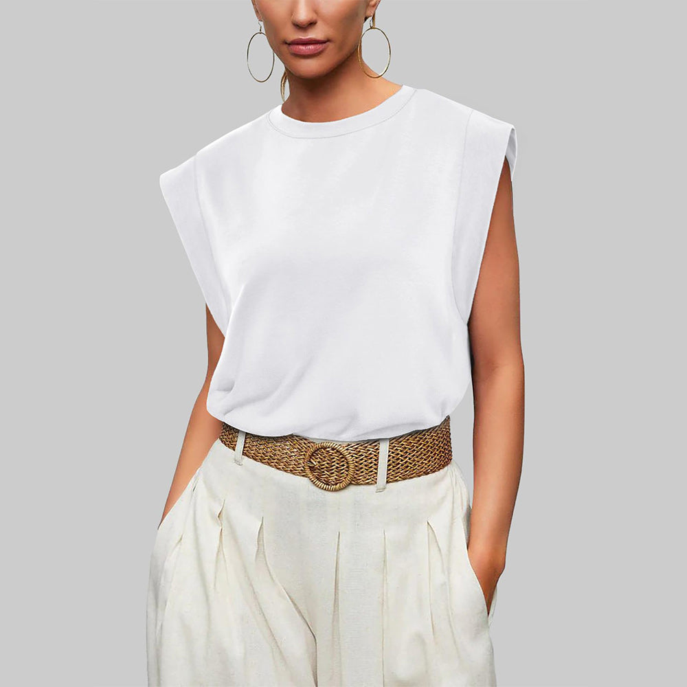 Women Spring and Summer Round Neck Sleeveless T-shirt