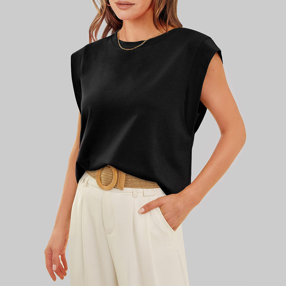 Women Spring and Summer Round Neck Sleeveless T-shirt