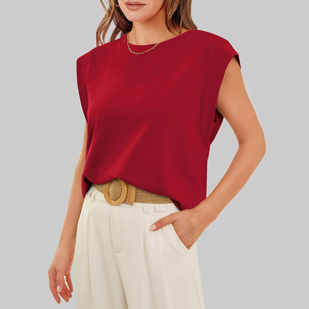 Women Spring and Summer Round Neck Sleeveless T-shirt