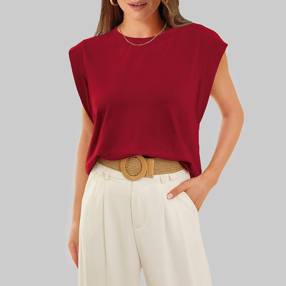 Women Spring and Summer Round Neck Sleeveless T-shirt