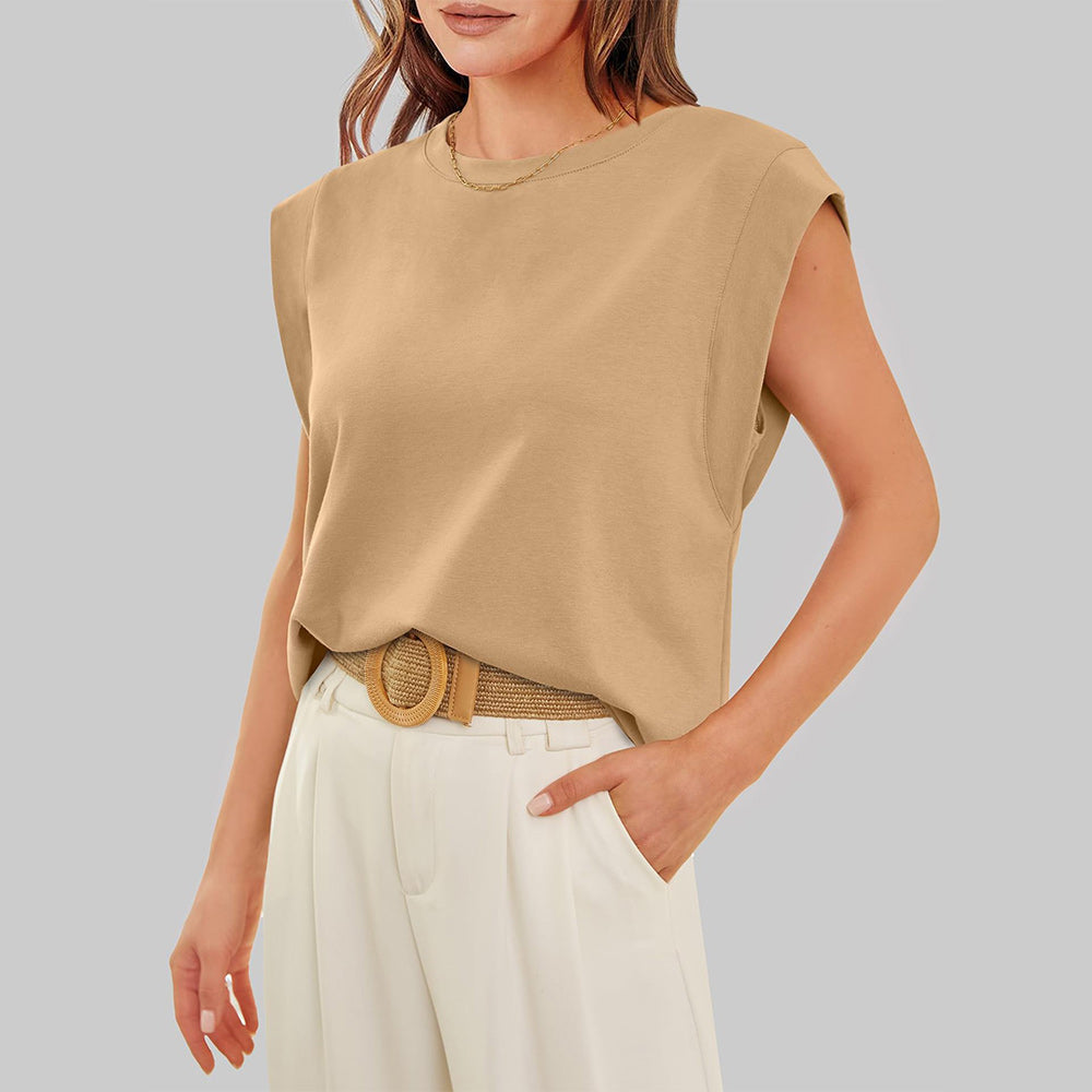 Women Spring and Summer Round Neck Sleeveless T-shirt