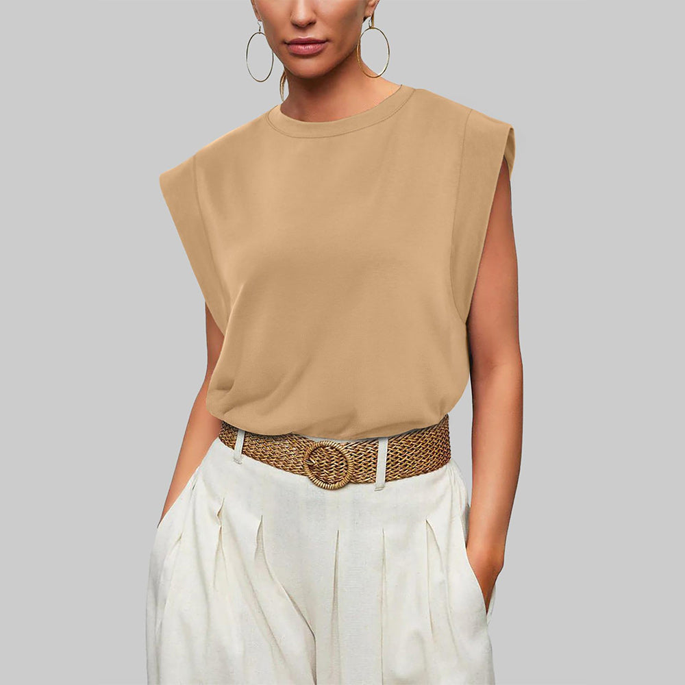 Women Spring and Summer Round Neck Sleeveless T-shirt