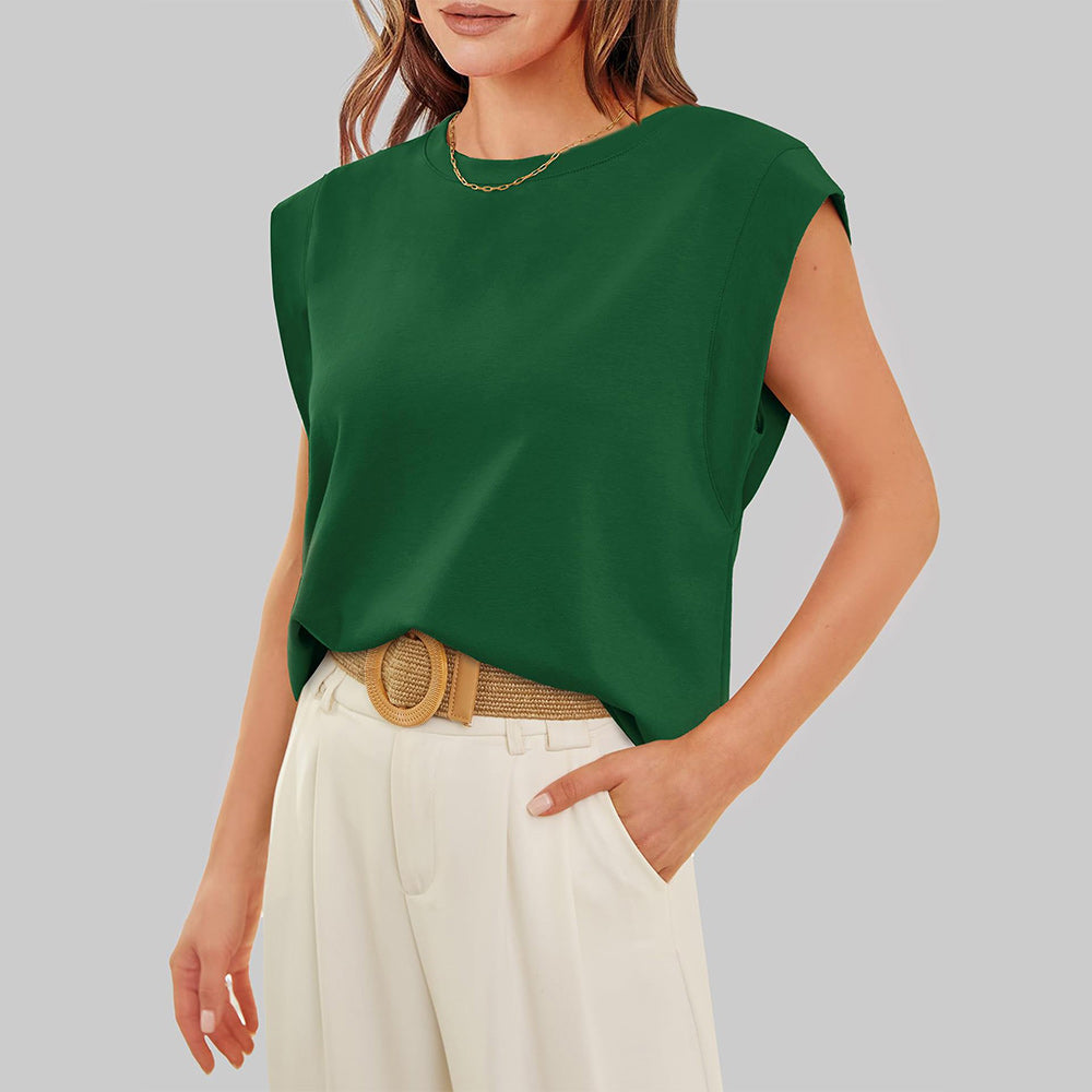 Women Spring and Summer Round Neck Sleeveless T-shirt