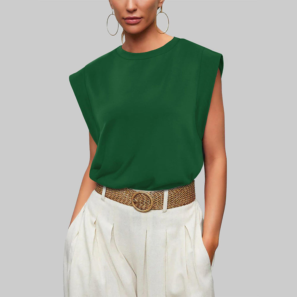 Women Spring and Summer Round Neck Sleeveless T-shirt