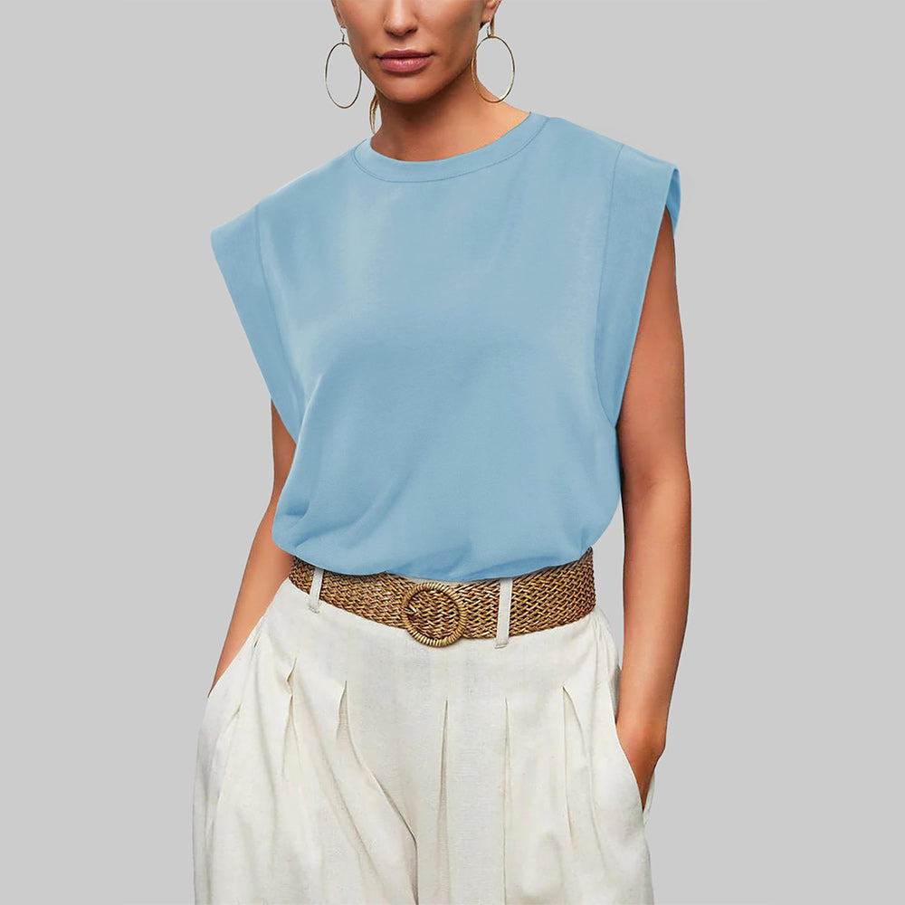 Women Spring and Summer Round Neck Sleeveless T-shirt