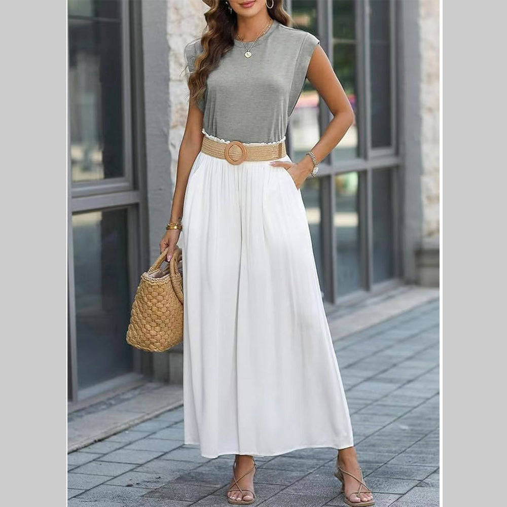 Women Spring and Summer Round Neck Sleeveless T-shirt