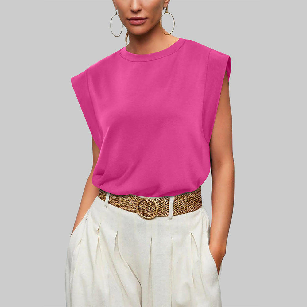 Women Spring and Summer Round Neck Sleeveless T-shirt