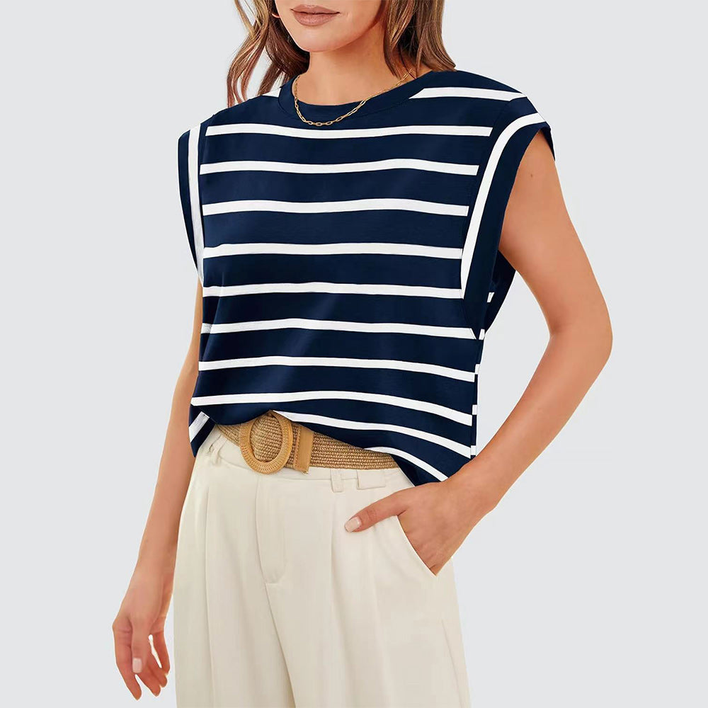 Women Spring and Summer Round Neck Sleeveless T-shirt