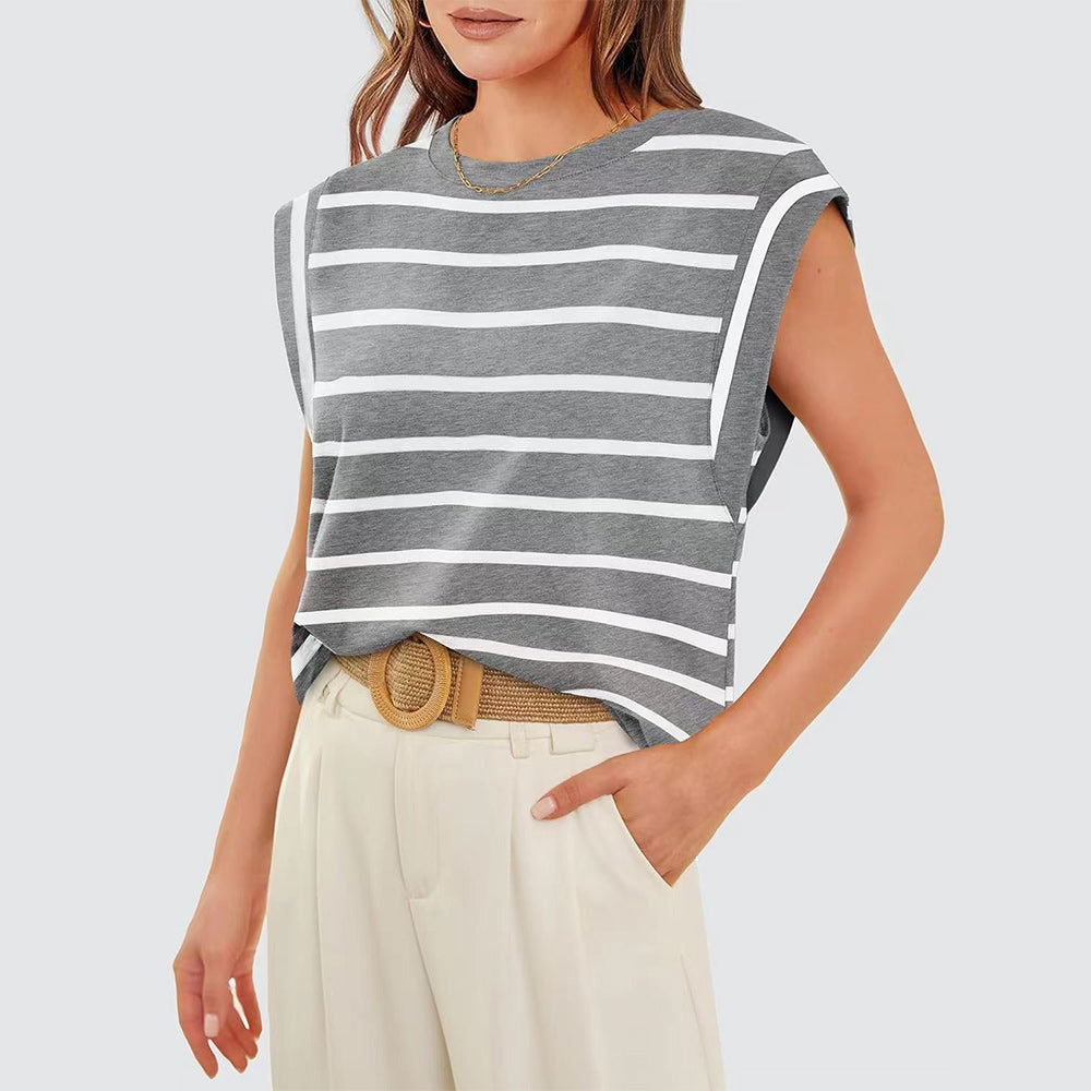 Women Spring and Summer Round Neck Sleeveless T-shirt