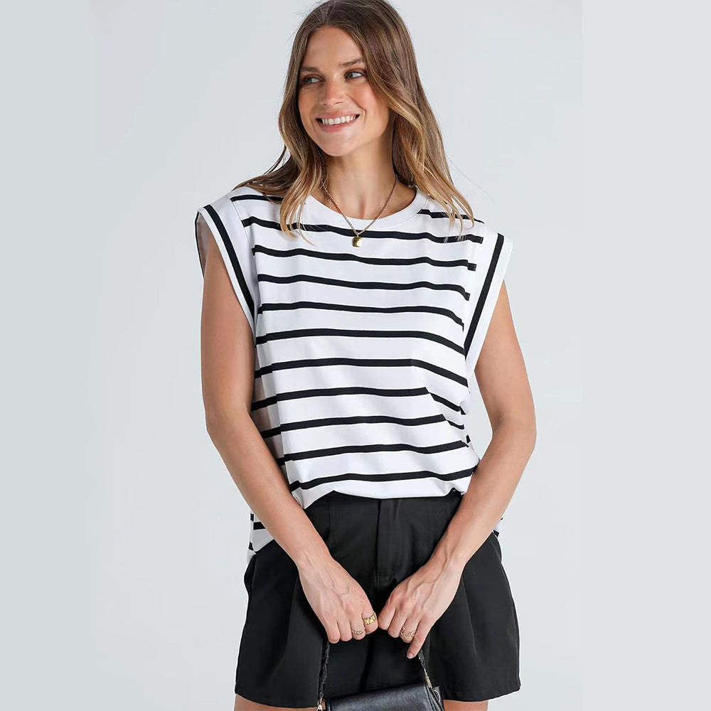 Women Spring and Summer Round Neck Sleeveless T-shirt