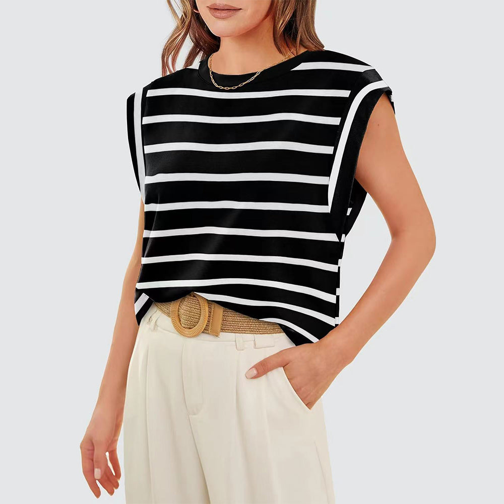 Women Spring and Summer Round Neck Sleeveless T-shirt