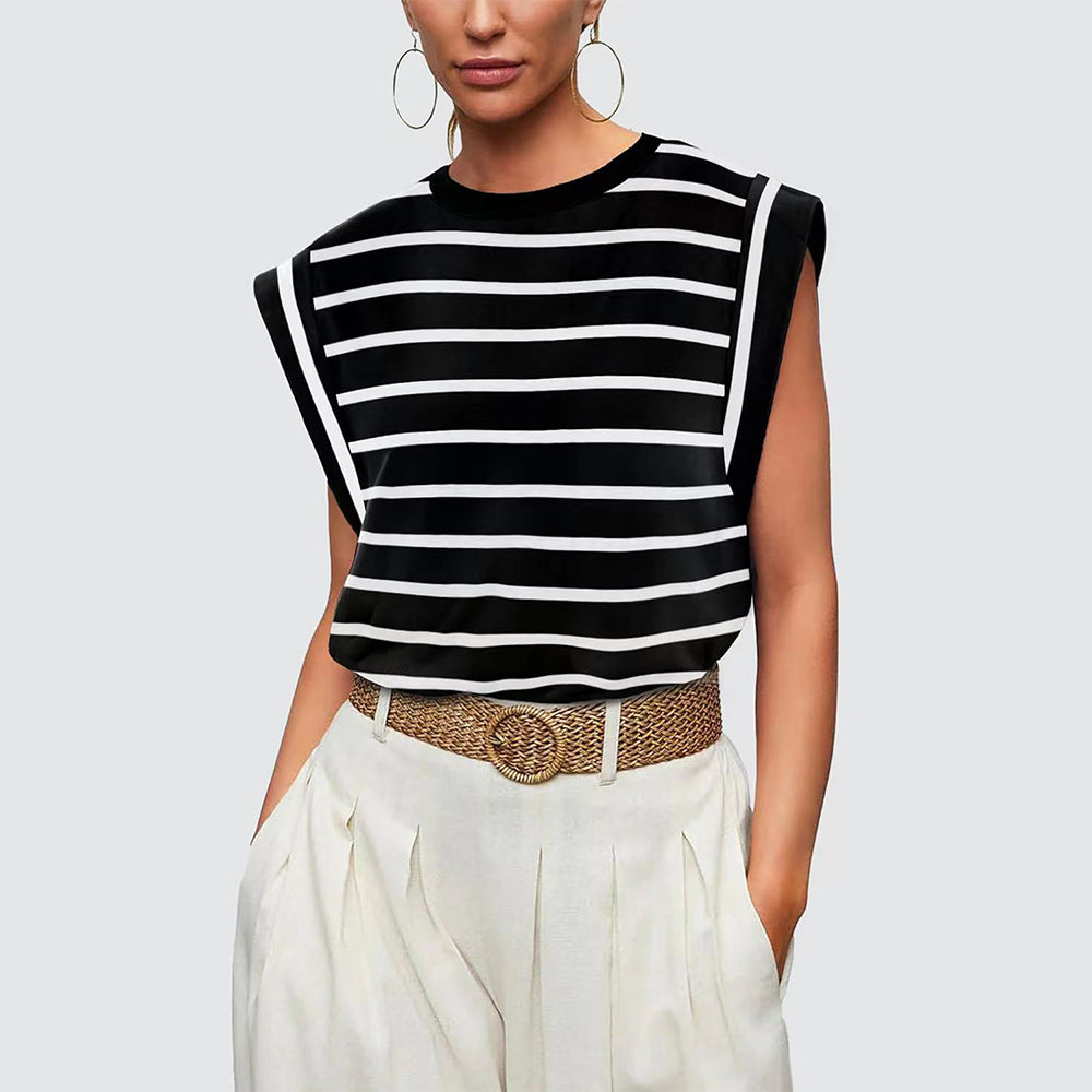 Women Spring and Summer Round Neck Sleeveless T-shirt