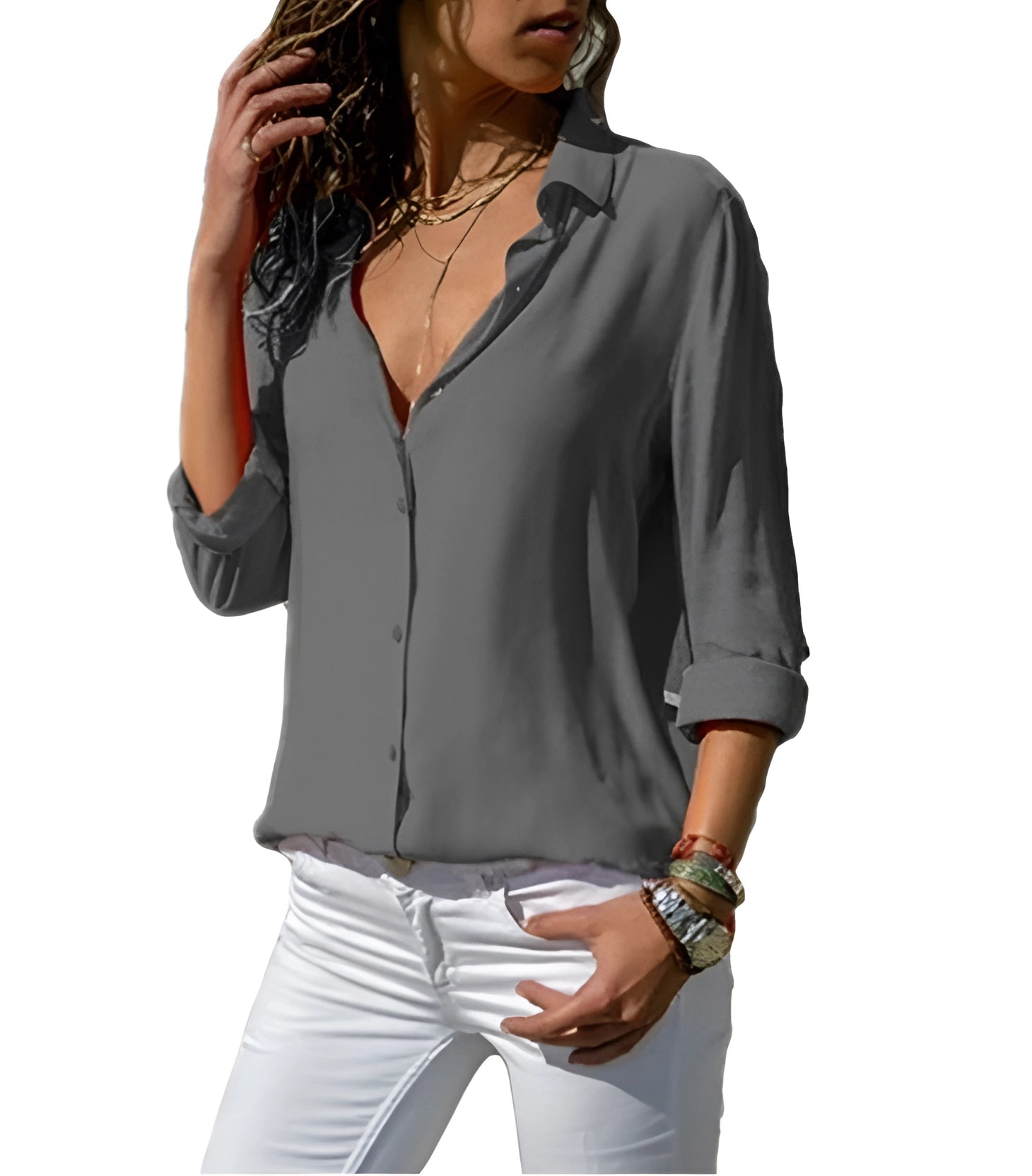 A Long-Sleeved Women's Blouse Made of Silk