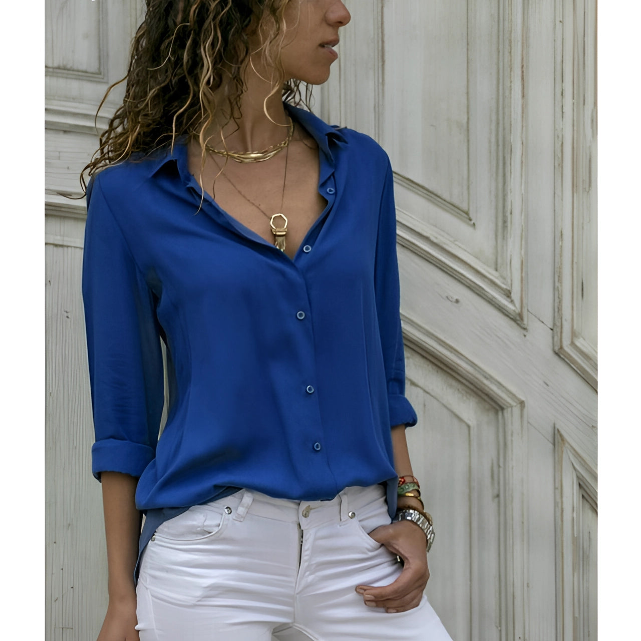 A Long-Sleeved Women's Blouse Made of Silk