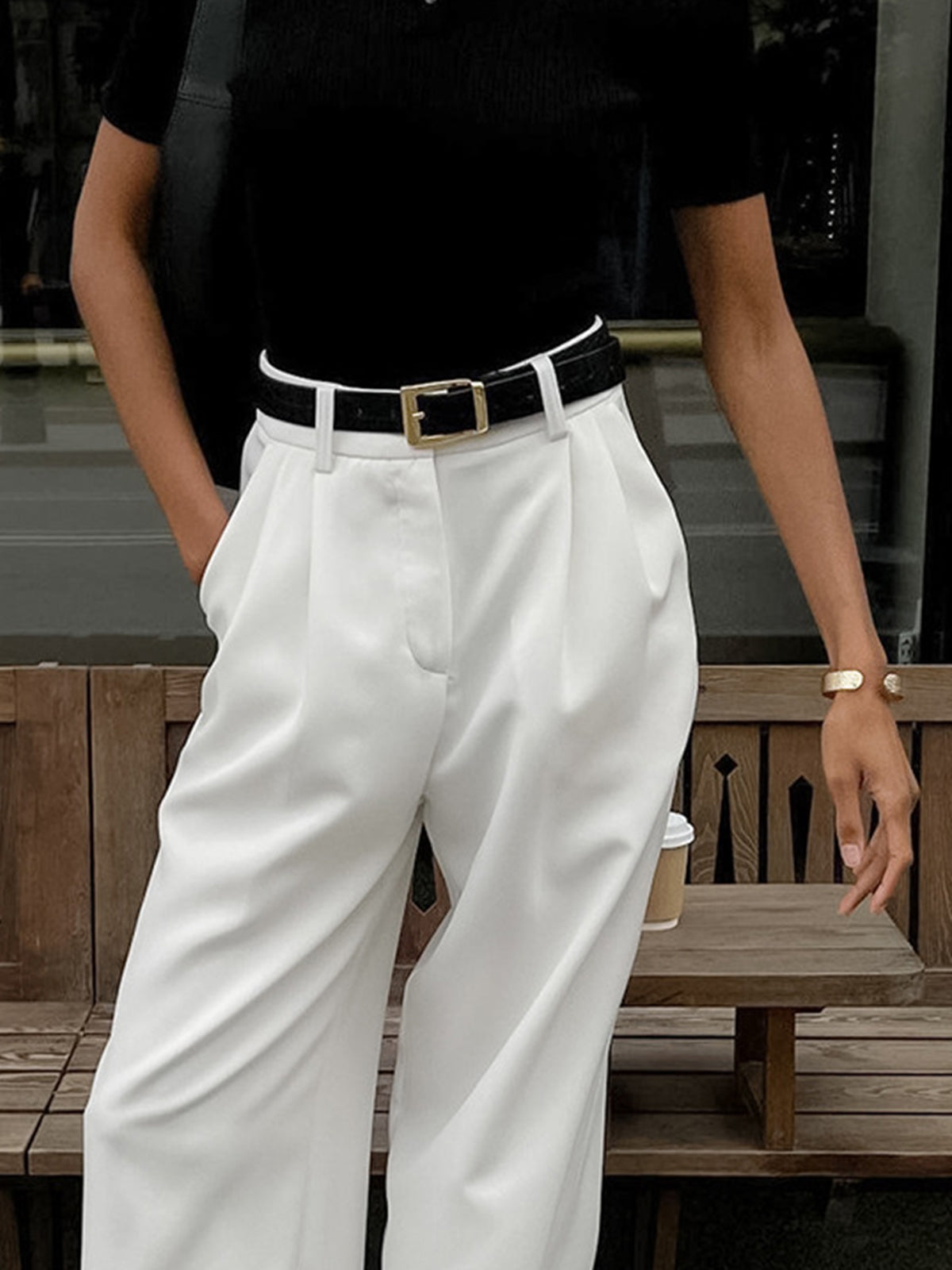 Elegant Trousers with Wide Leg Without Belt