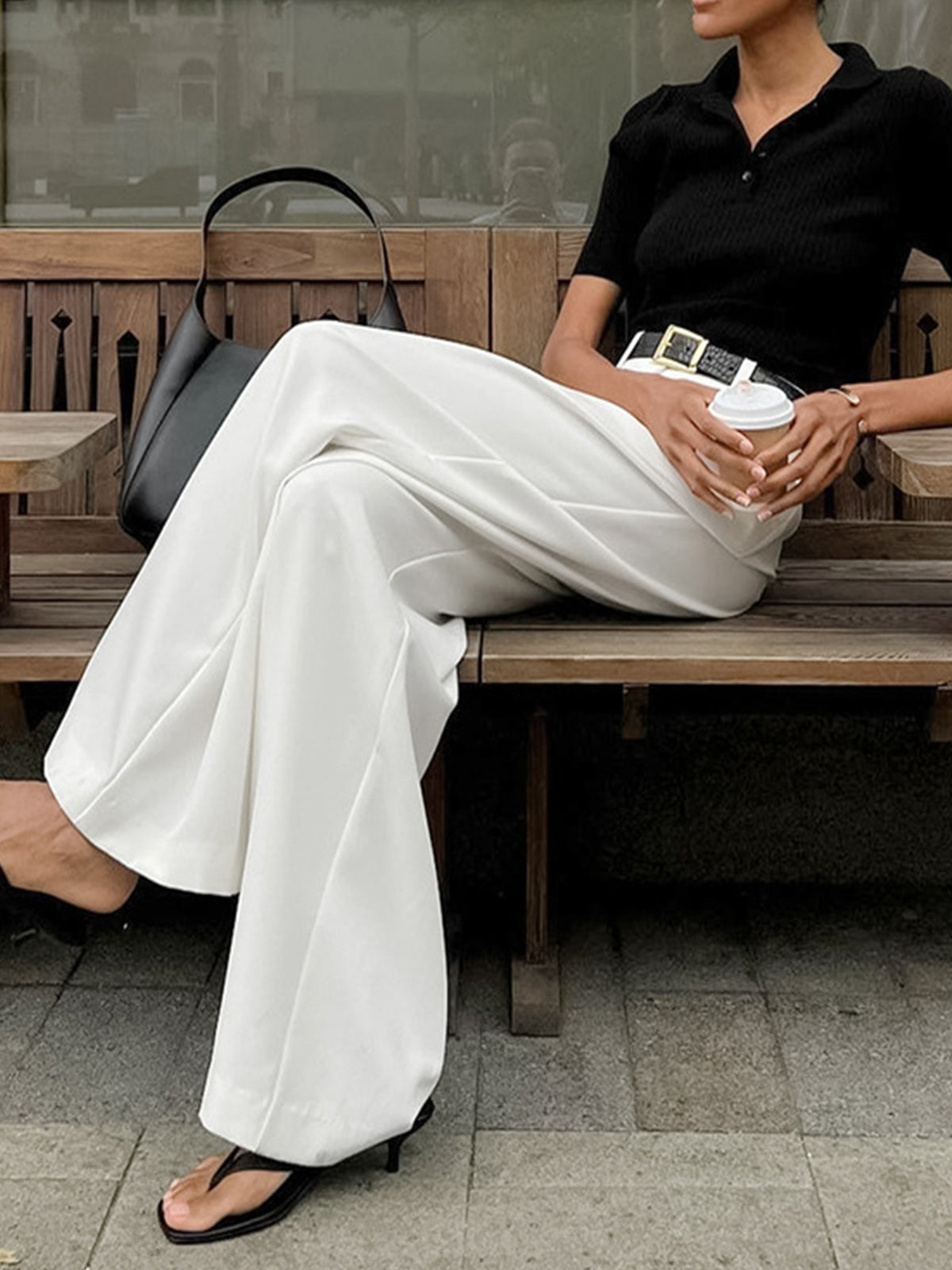 Elegant Trousers with Wide Leg Without Belt