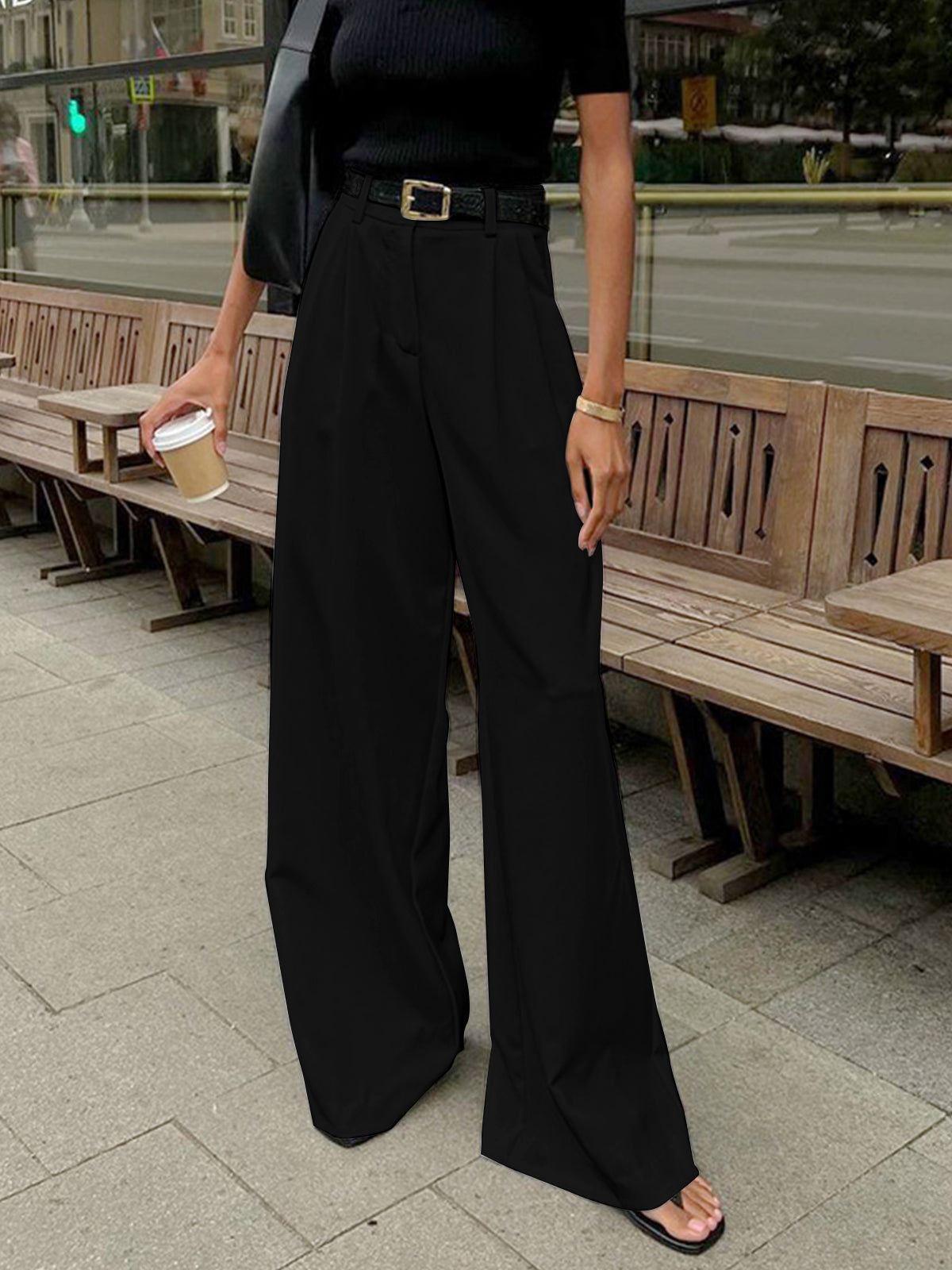 Elegant Trousers with Wide Leg Without Belt
