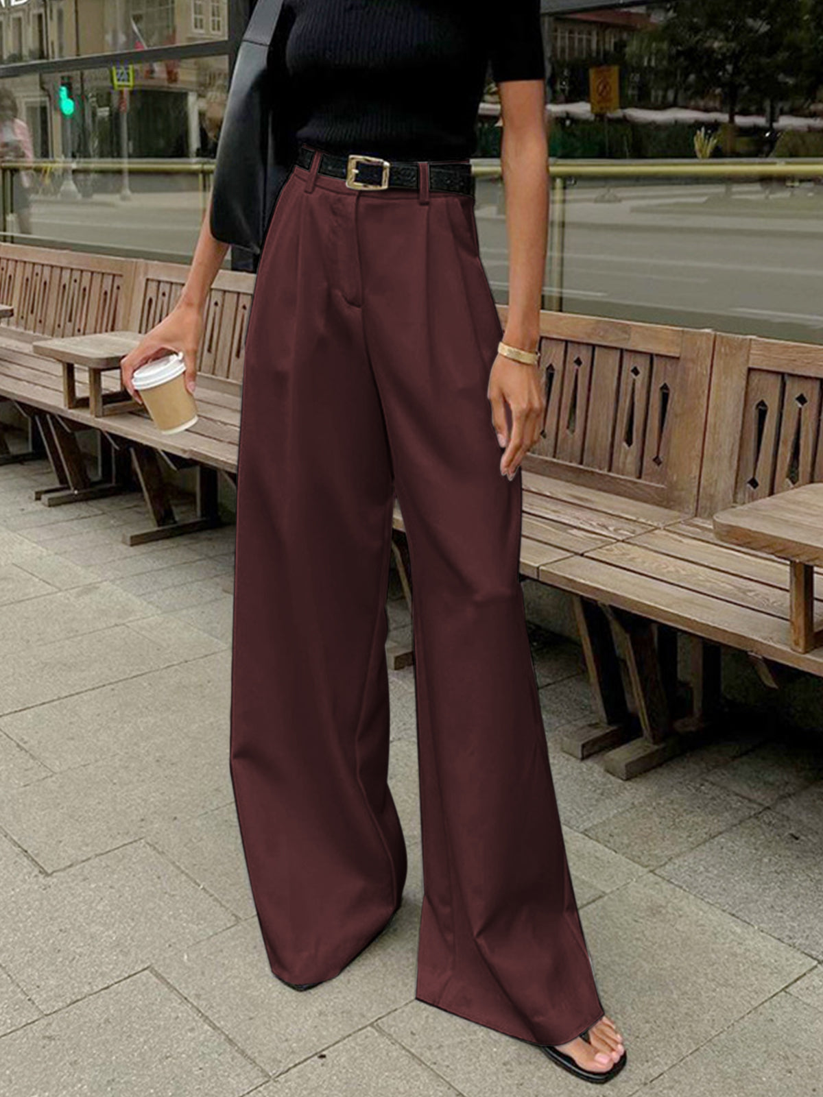 Elegant Trousers with Wide Leg Without Belt