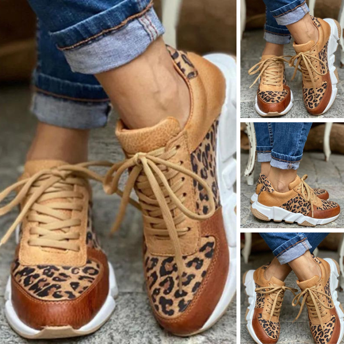 Casual Vulcanized Leopard Sneakers With Thick Soles