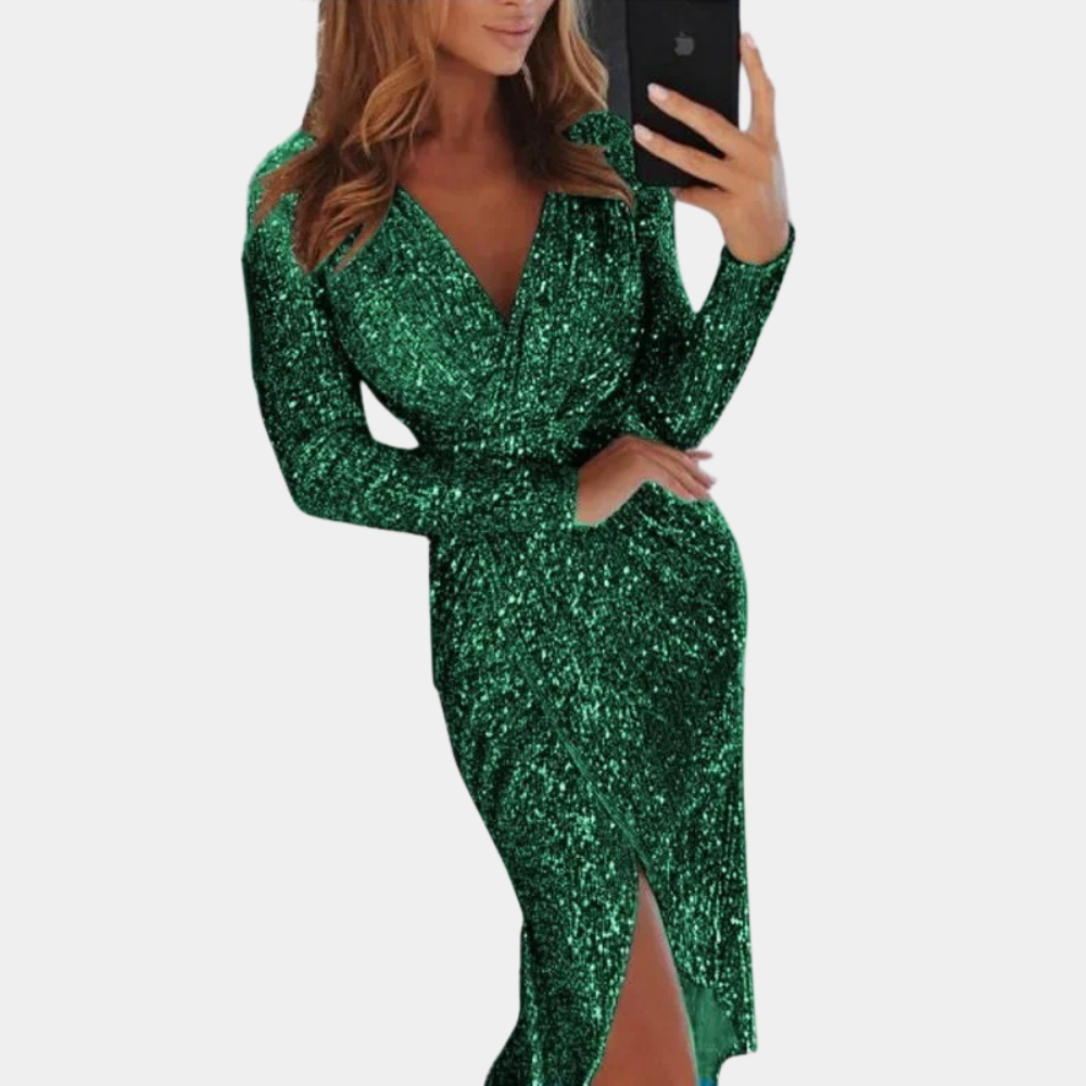 Women's Sequin Dress with Front Slit
