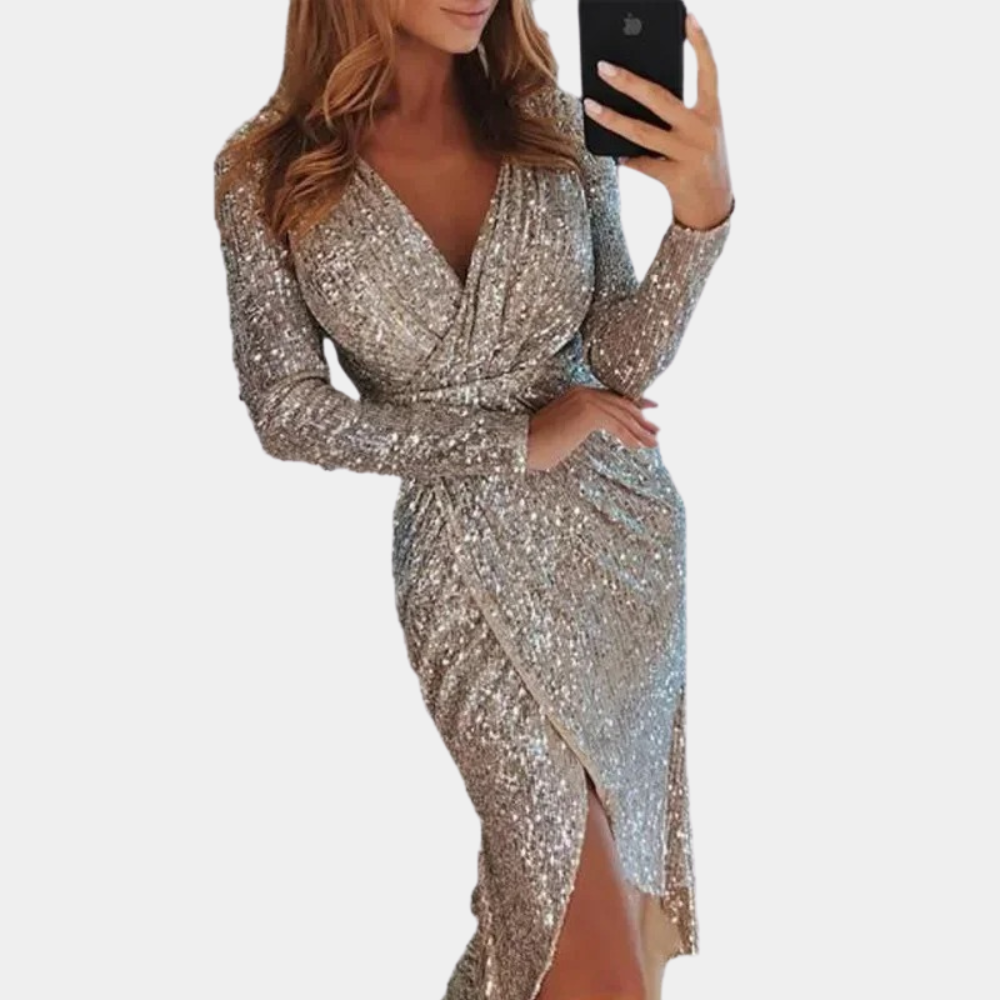 Women's Sequin Dress with Front Slit