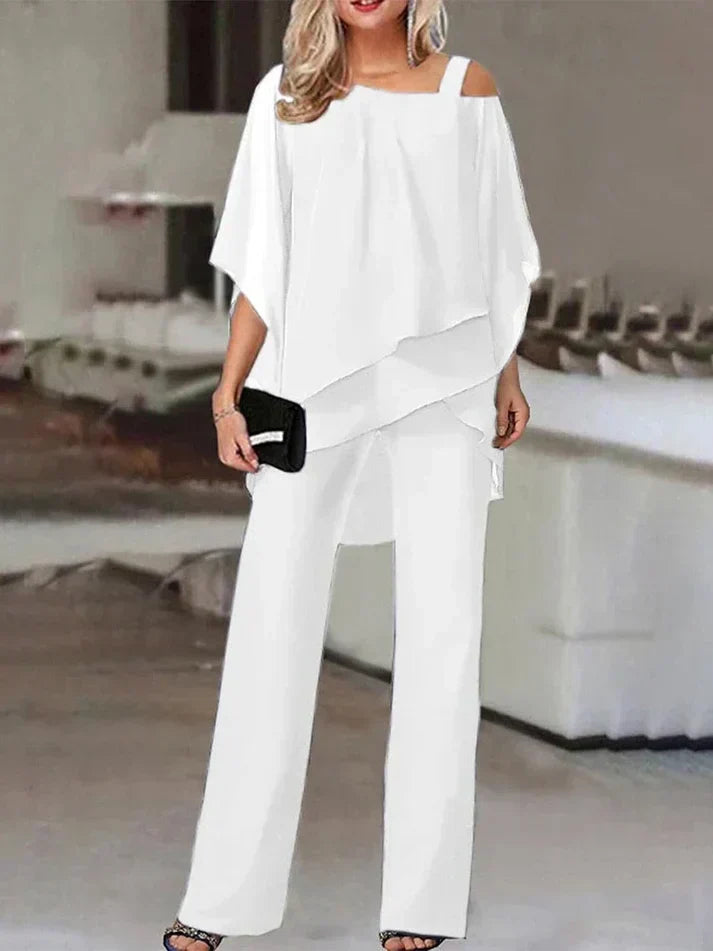 Layered Chiffon Blouse & Wide Cut Pants for Women