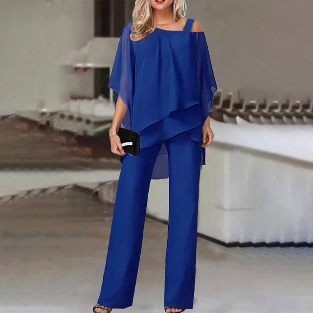 Layered Chiffon Blouse & Wide Cut Pants for Women