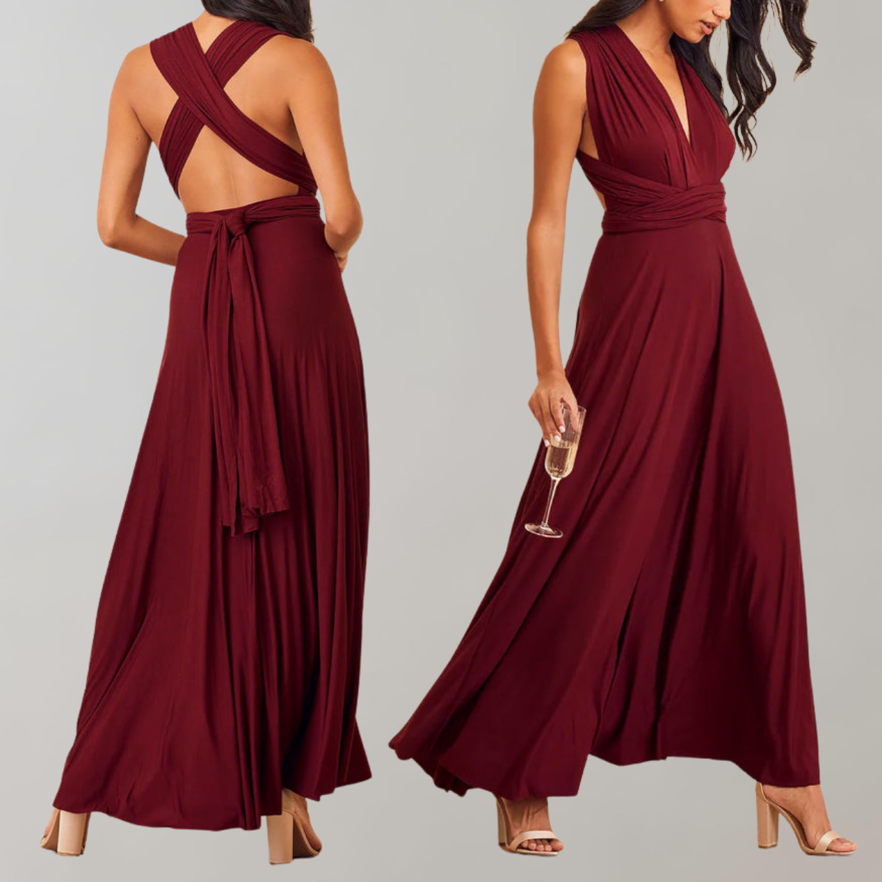 Chic Maxi Dresscocktail Dress Waist Belt