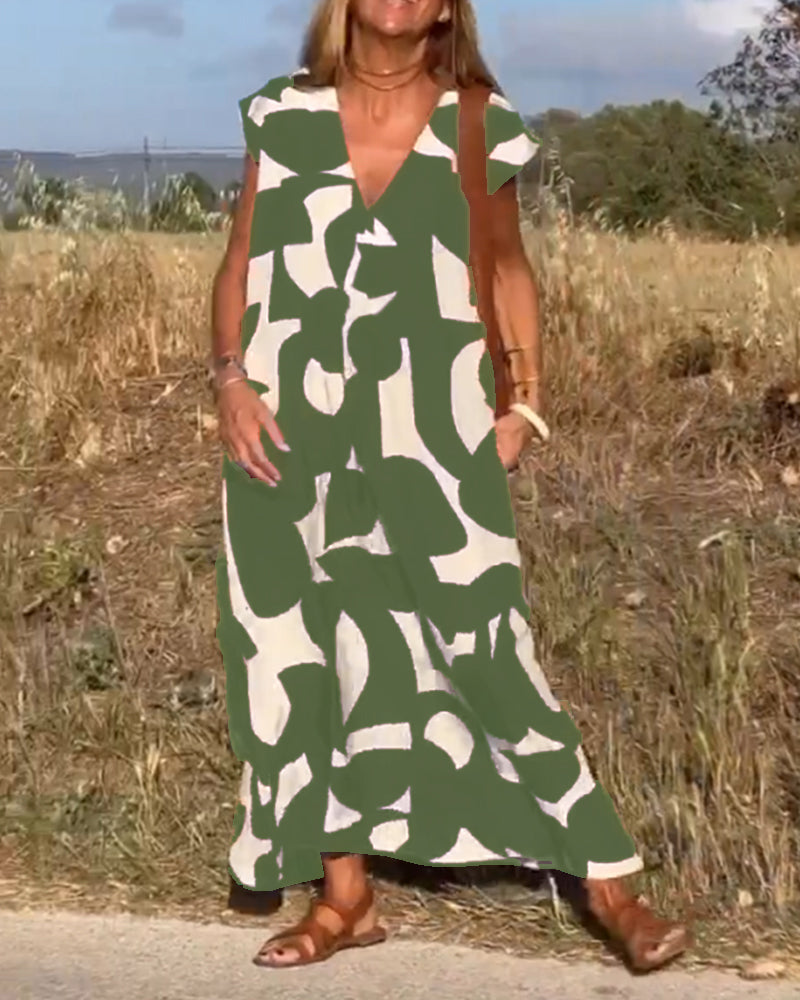 Amaramaxi Dress With Print And V-Neck