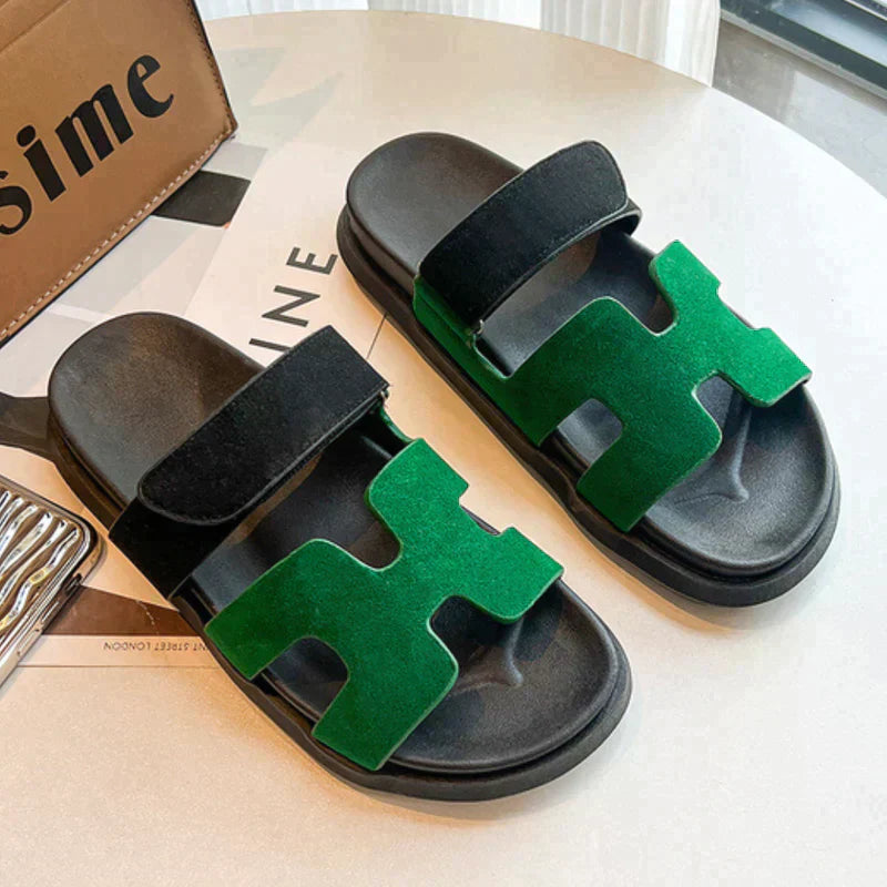 Vertacomfortable Summer Sandals In Roman Style With H Shape And Hook And Loop Closure