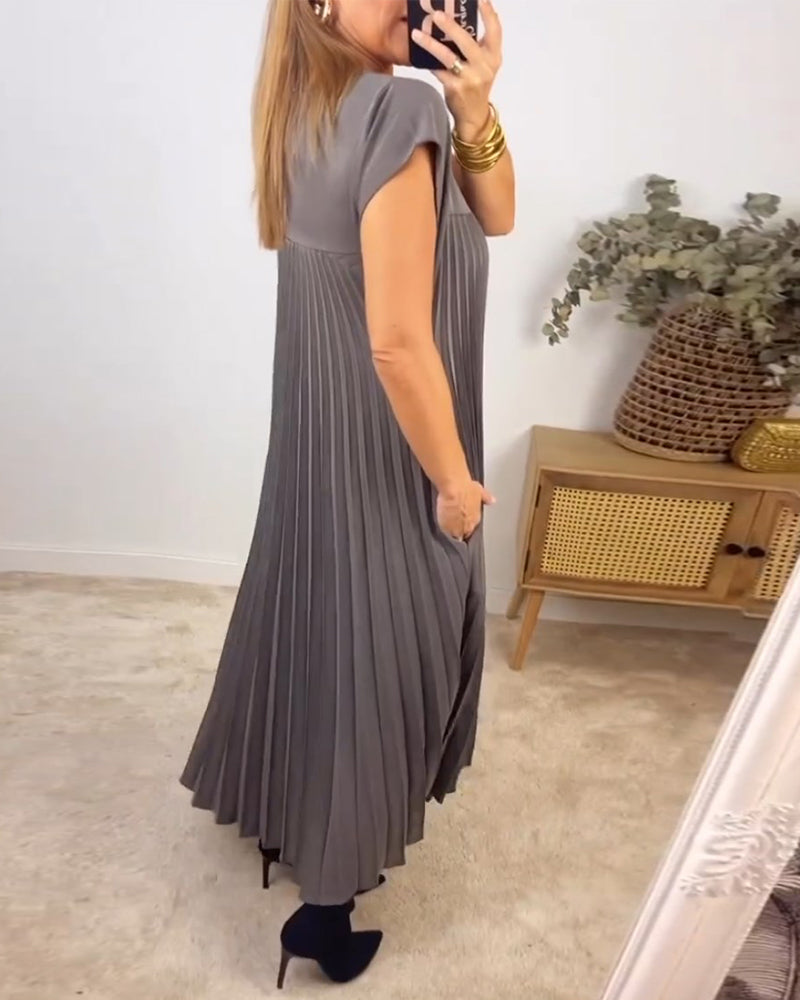 Elegant Pleated Dress Solid Color Sleeveless