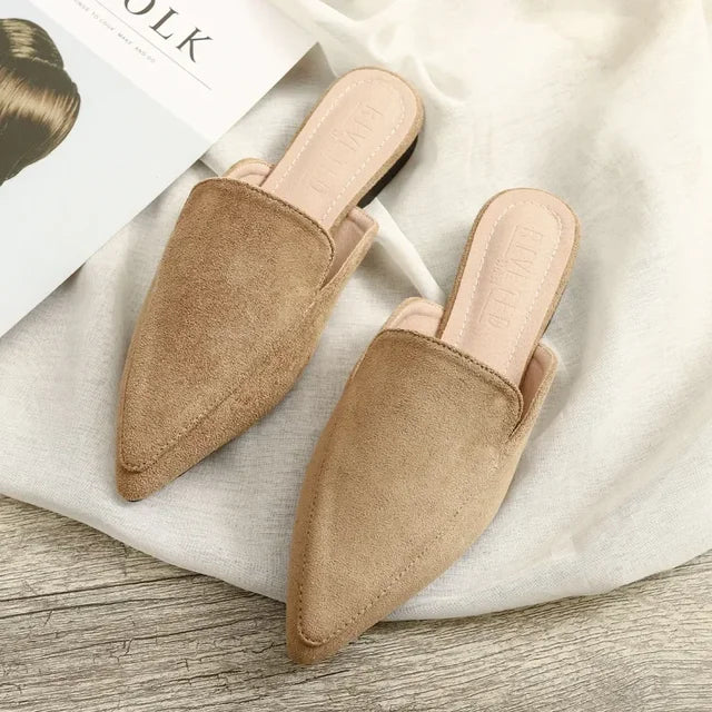 Elegant Suede Mules With Pointed Toe