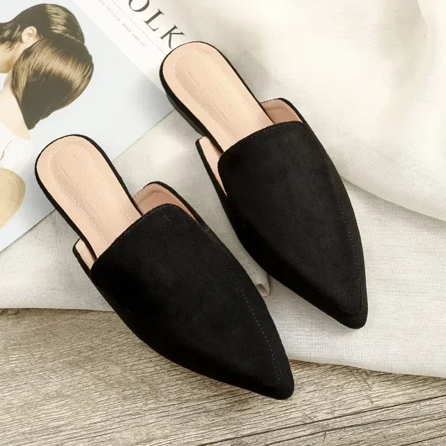 Elegant Suede Mules With Pointed Toe