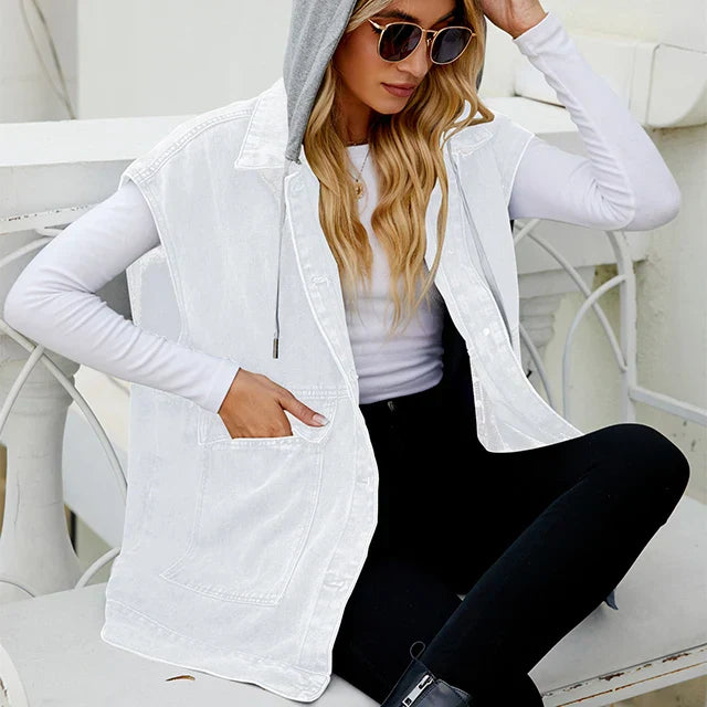 Lysse | Denim Vest with Hood and Used-Look