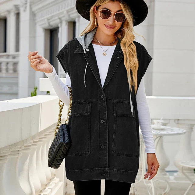 Lysse | Denim Vest with Hood and Used-Look