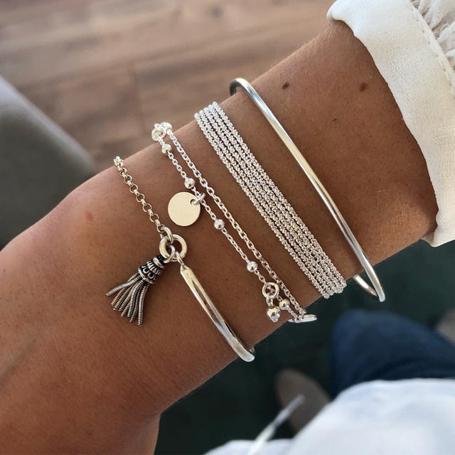 Elegant Layered Silver Bracelet Set for Women