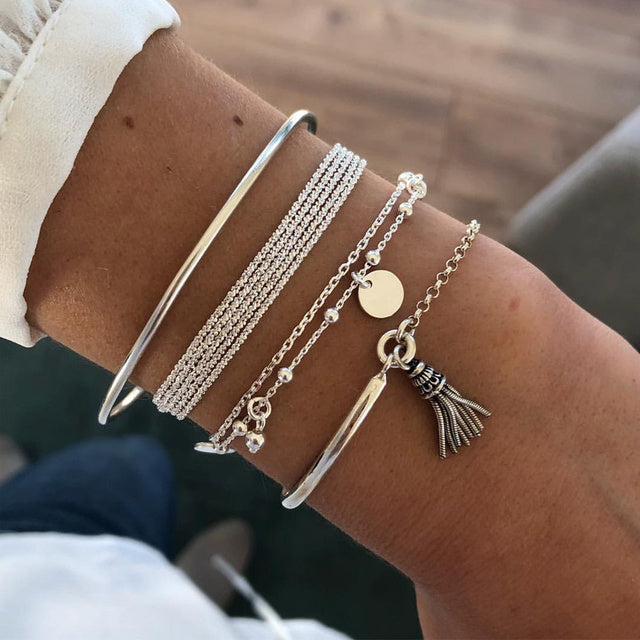 Elegant Layered Silver Bracelet Set for Women