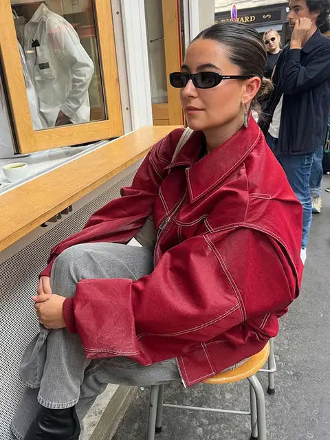 Lysse | Red Vintage Leather Jacket for Women