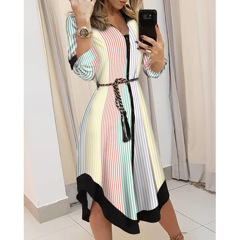 Wave Print Long Sleeve Dress