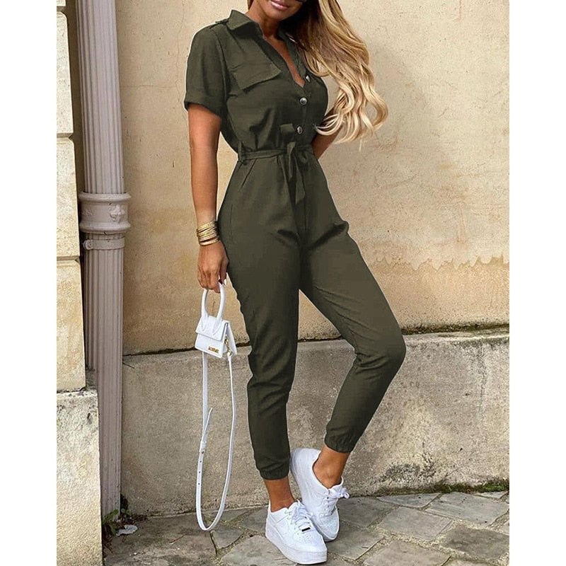Jumpsuit, With Belt, Buttons