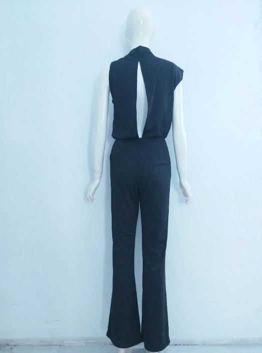 Women's Jumpsuit With Round Neckline, Sleeveless And Wide Leg