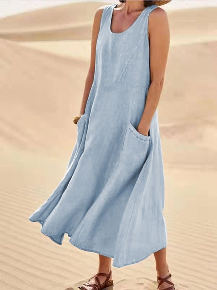 Loose Fit Sleeveless Flowing Dress Summer Dress