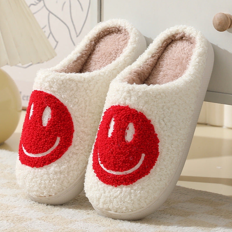 Large Smiley Pattern Fur Slippers